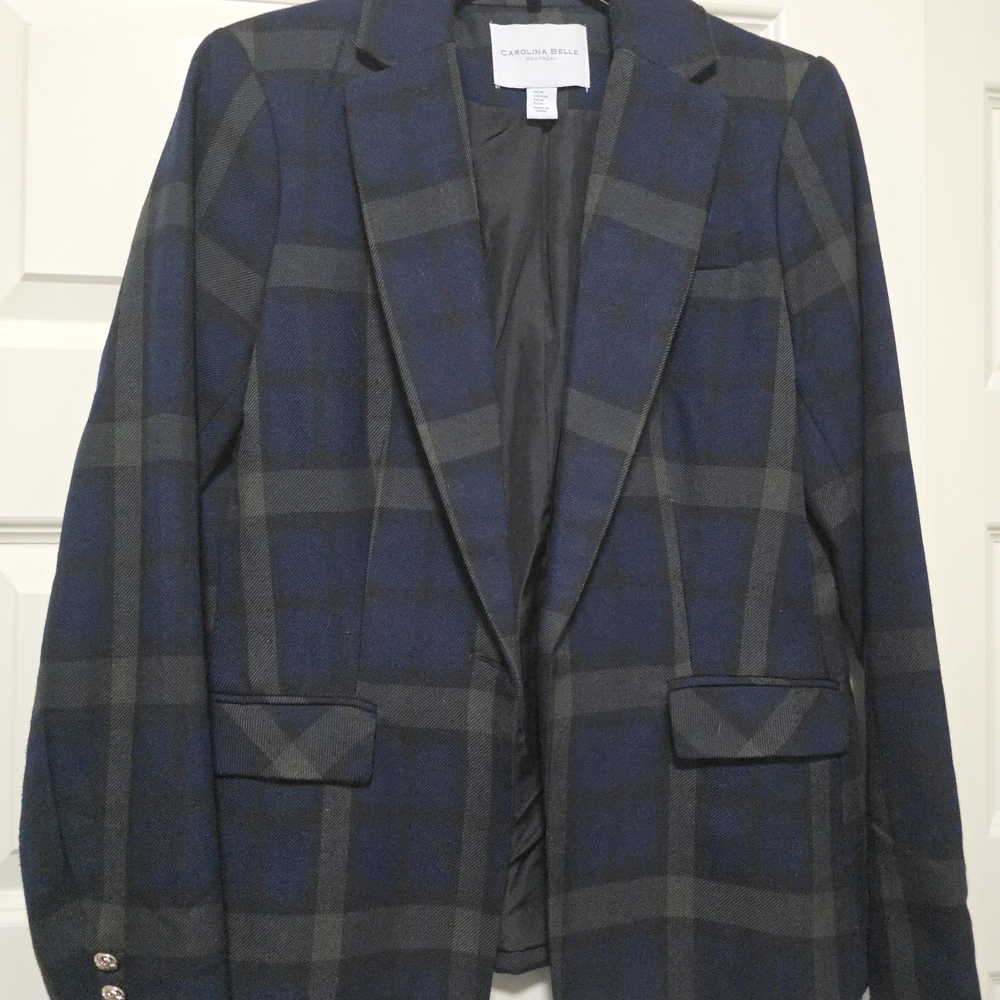 Capelli of New York Blue and Gray Plaid Women's Blazer